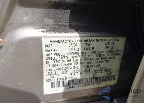 2006 Nissan Altima 2.5 S из США, поврежденный, VIN 1N4AL11D06N431491